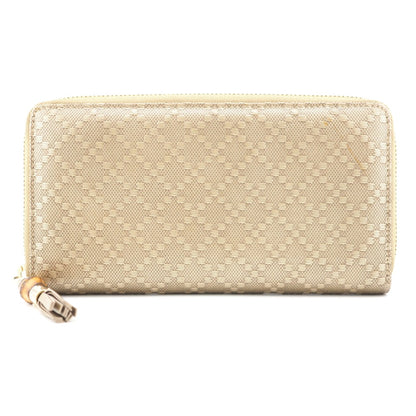 GUCCI Long Wallet Purse 224253 embossed calf leather Champagne Zip Around Bamboo Diamante Women Used Authentic