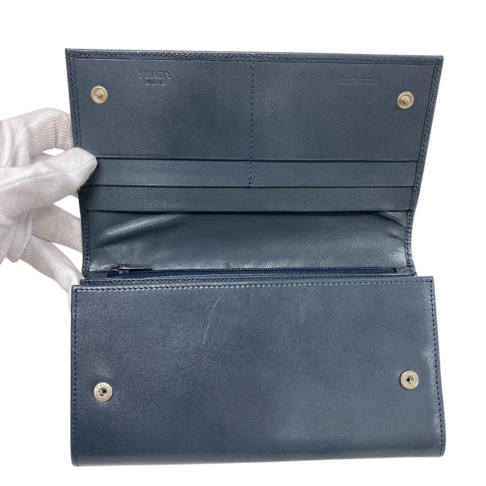 PRADA Long Wallet Purse leather blue Vittero