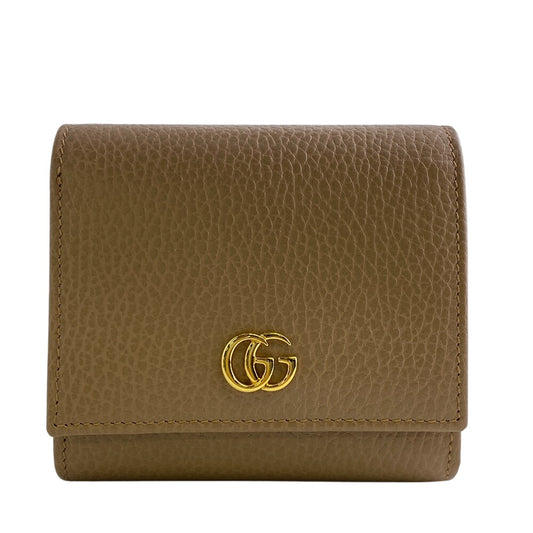GUCCI Bifold Wallet leather beige GG Marmont