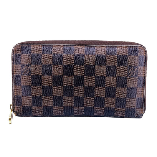LOUIS VUITTON Long Wallet Purse N60003 leather Brown Damier Zippy Organizer