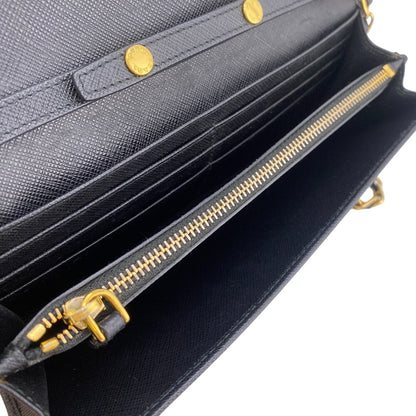 PRADA Long Wallet Purse 1MT290 leather black Safiano Chain wallet