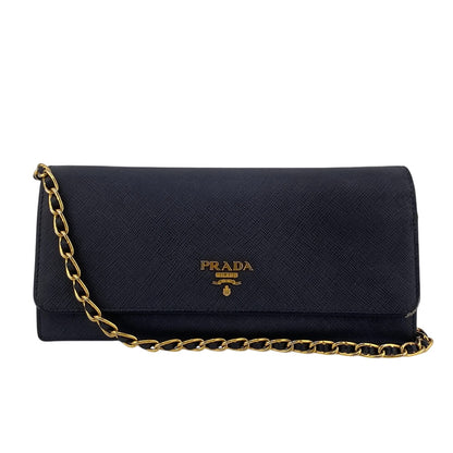 PRADA Long Wallet Purse 1MT290 leather black Safiano Chain wallet