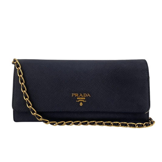 PRADA Long Wallet Purse 1MT290 leather black Safiano Chain wallet