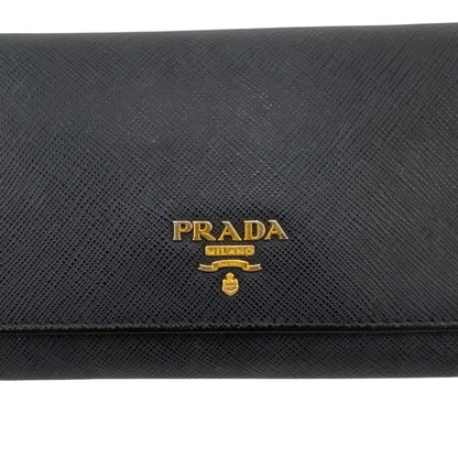 PRADA Long Wallet Purse 1MT290 leather black Safiano Chain wallet