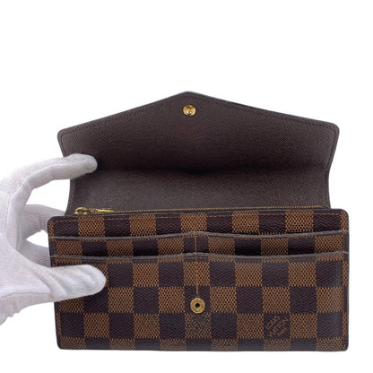 LOUIS VUITTON Long Wallet Purse N63209 leather Brown Damier Portefeuille Sarah