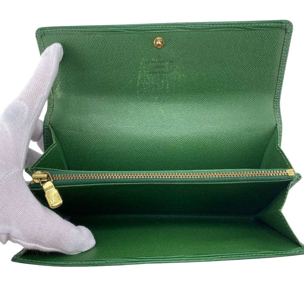 LOUIS VUITTON Long Wallet Purse M63574 leather green Epi Pochette Portomo Credit
