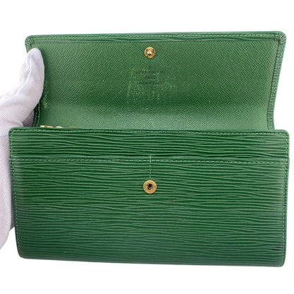LOUIS VUITTON Long Wallet Purse M63574 leather green Epi Pochette Portomo Credit