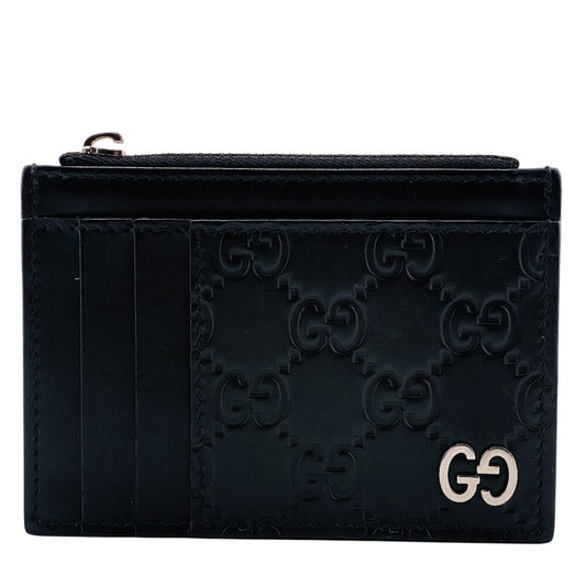 GUCCI Card Case 597560 Calfskin, Leather black Signature Embossing