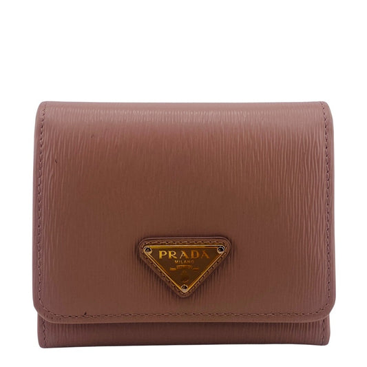 PRADA Tri-fold wallet 1MH176 leather beige Wittelomb Triangle