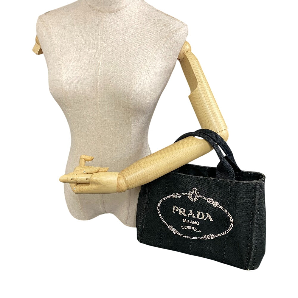 PRADA Handbag 1BG439 canvas black Triangular plate Canapa