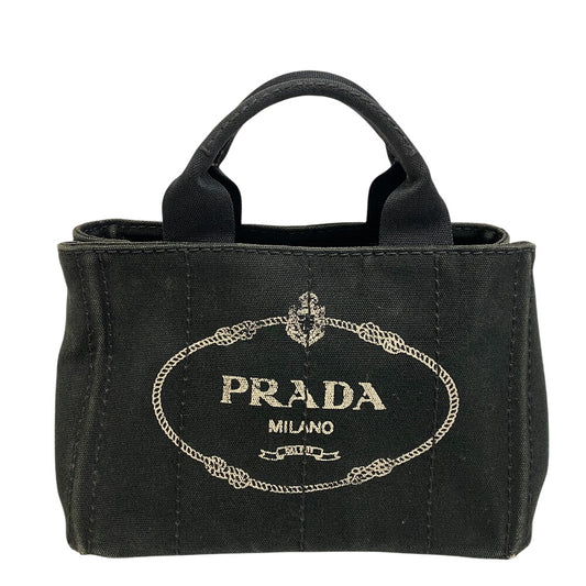 PRADA Handbag 1BG439 canvas black Triangular plate Canapa