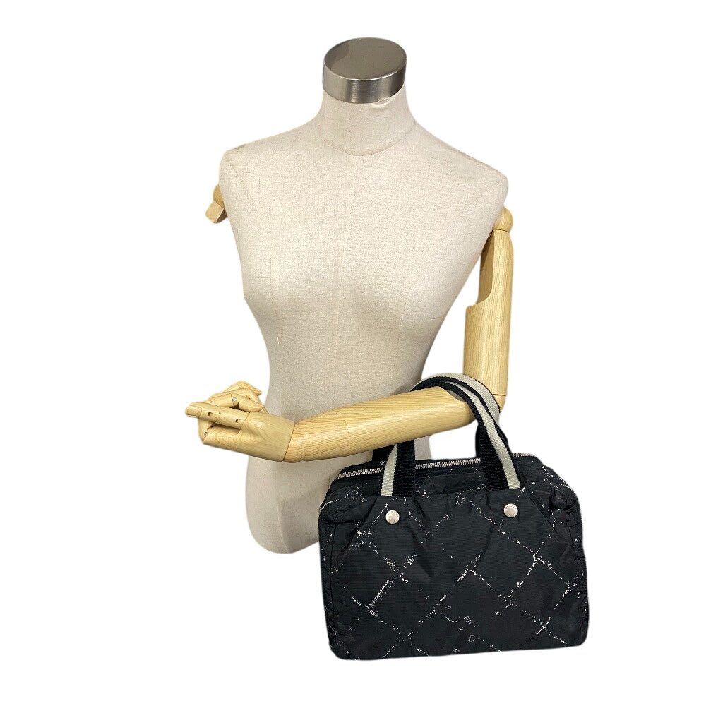 CHANEL Handbag Nylon, Canvas black Grid pattern old travelline handbag