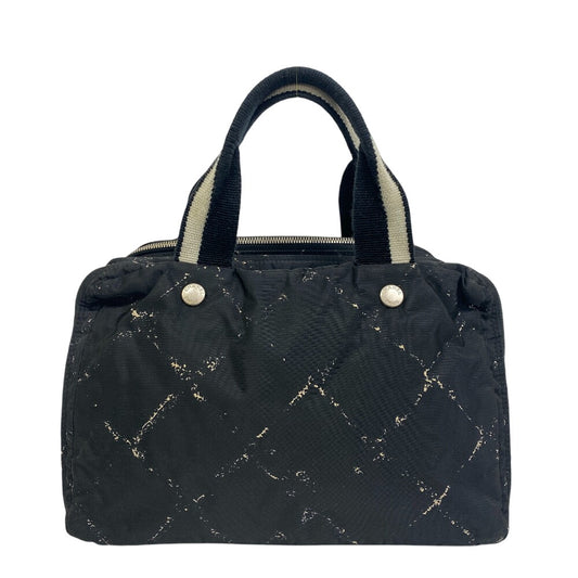 CHANEL Handbag Nylon, Canvas black Grid pattern old travelline handbag