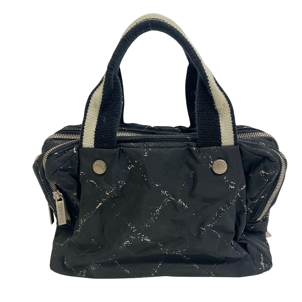 CHANEL Handbag Nylon, Canvas black Grid pattern old travelline handbag