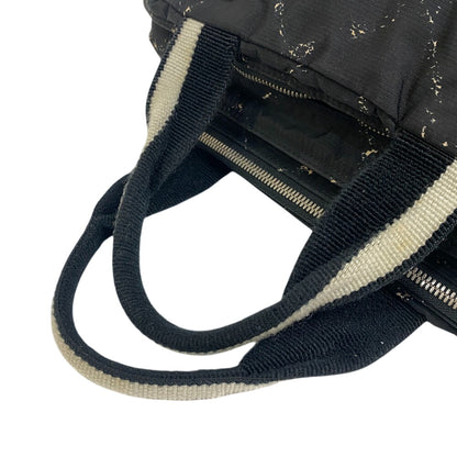 CHANEL Handbag Nylon, Canvas black Grid pattern old travelline handbag