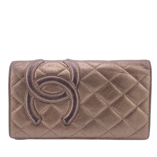 CHANEL Long Wallet Purse A26717 leather gold Cambon
