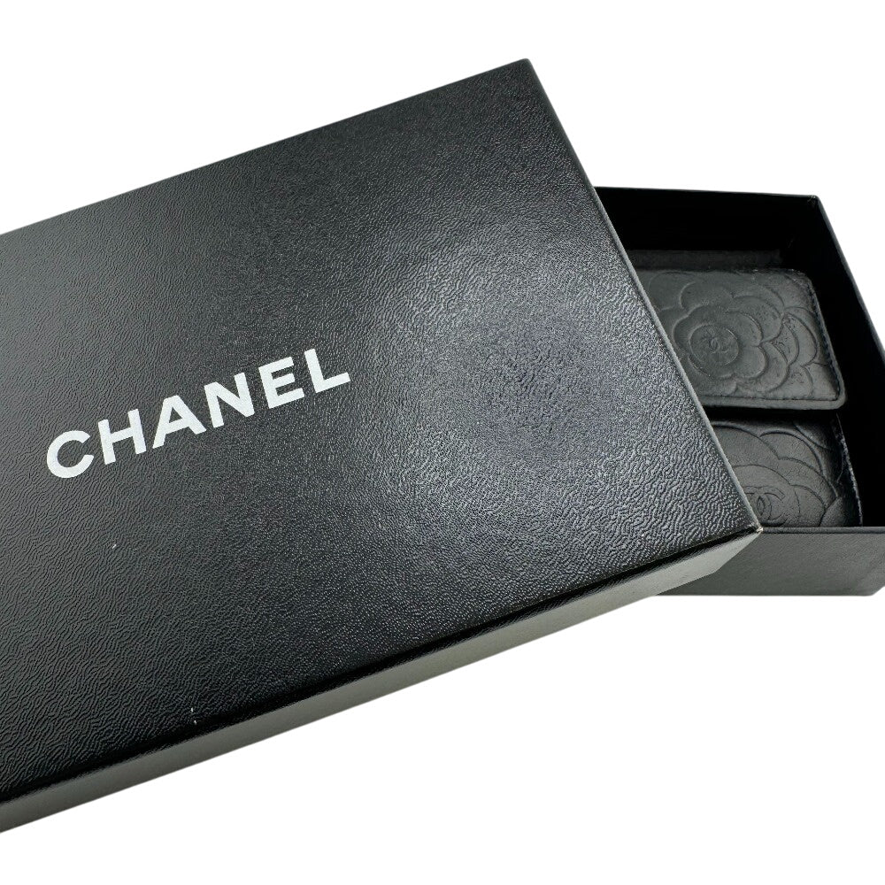 CHANEL Long Wallet Purse A82283 leather black Camelia