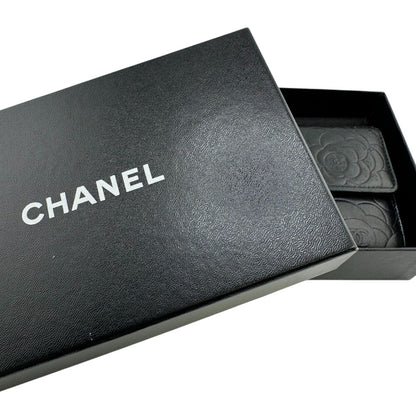 CHANEL Long Wallet Purse A82283 leather black Camelia