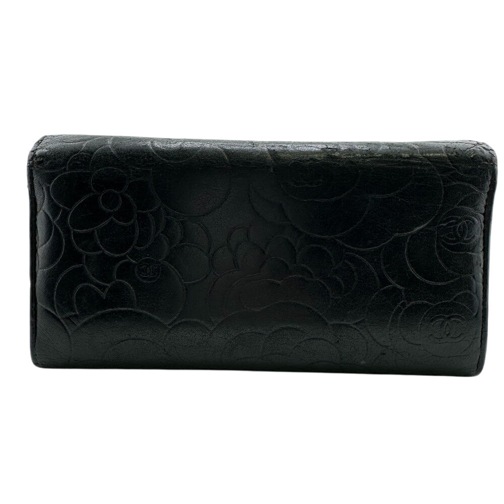 CHANEL Long Wallet Purse A82283 leather black Camelia