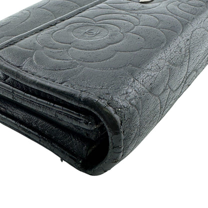 CHANEL Long Wallet Purse A82283 leather black Camelia