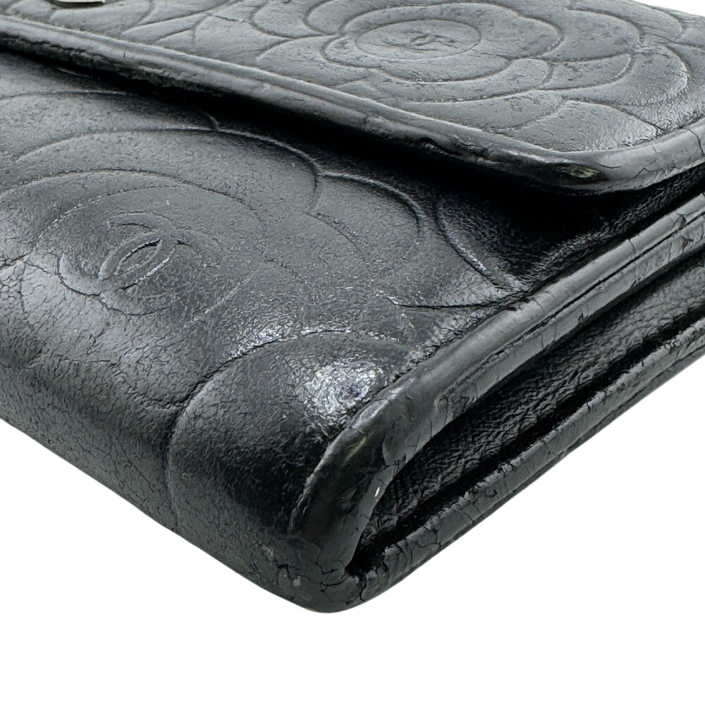 CHANEL Long Wallet Purse A82283 leather black Camelia