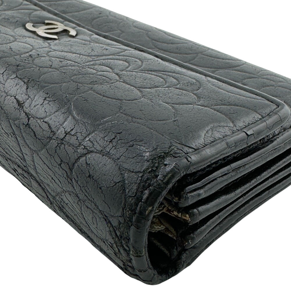 CHANEL Long Wallet Purse A82283 leather black Camelia