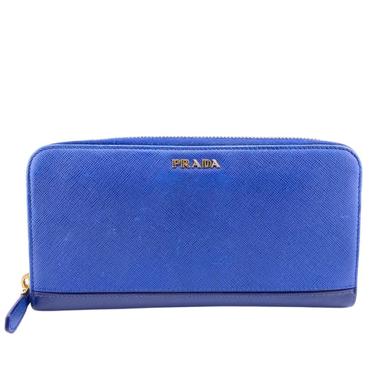 PRADA Long Wallet Purse leather blue Bicolor logo