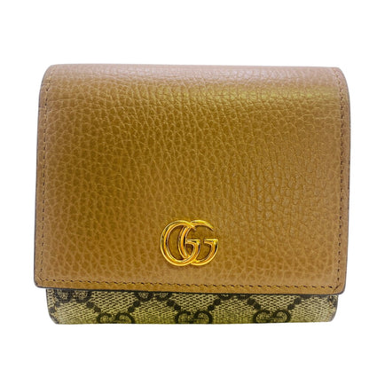 GUCCI Tri-fold wallet 598587 leather beige GG Marmont Double G