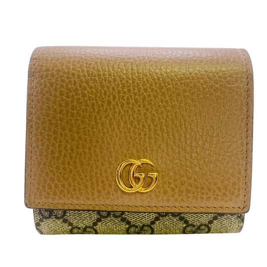 GUCCI Tri-fold wallet 598587 leather beige GG Marmont Double G