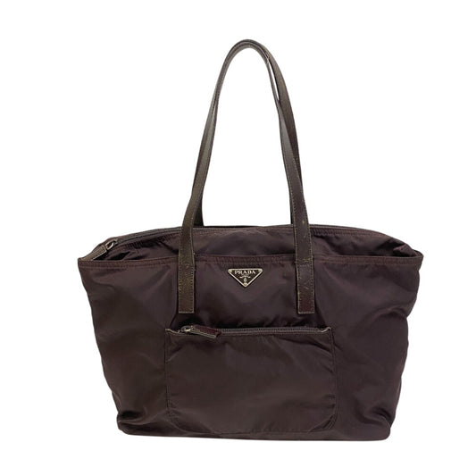 PRADA Tote Bag Nylon, Leather wine-red Triangle logo