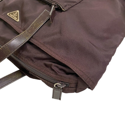 PRADA Tote Bag Nylon, Leather wine-red Triangle logo