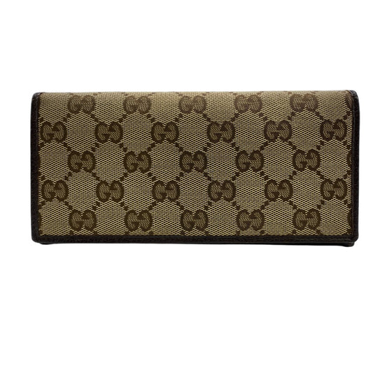 GUCCI Long Wallet Purse 118377 GG canvas, leather Brown