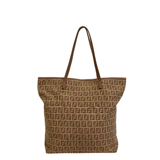 FENDI Tote Bag Canvas, Leather beige ZucchinoPattern
