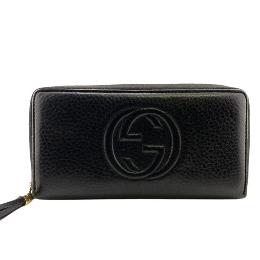 GUCCI Long Wallet Purse 308004 leather black Soho Interlocking G