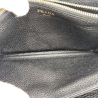 PRADA Long Wallet Purse 1ML506 leather black Safiano Round zipper