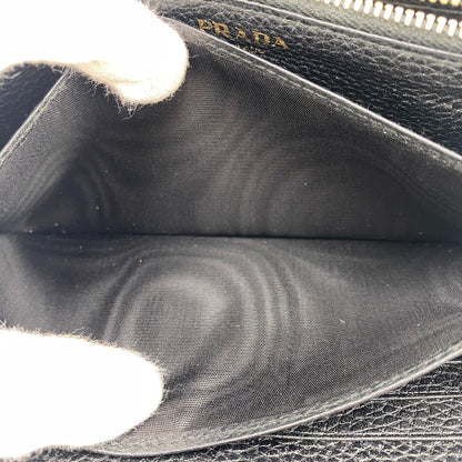 PRADA Long Wallet Purse 1ML506 leather black Safiano Round zipper