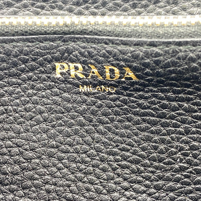 PRADA Long Wallet Purse 1ML506 leather black Safiano Round zipper