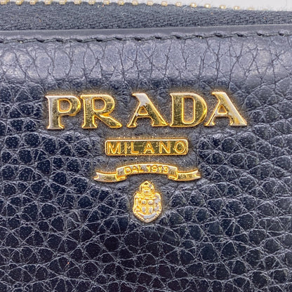 PRADA Long Wallet Purse 1ML506 leather black Safiano Round zipper