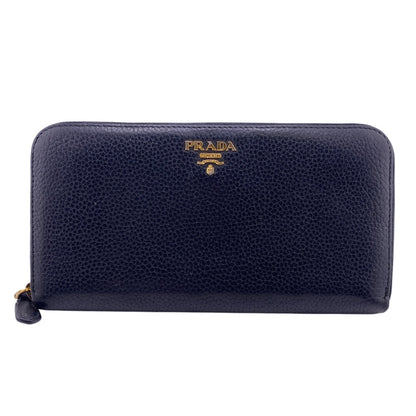 PRADA Long Wallet Purse 1ML506 leather black Safiano Round zipper