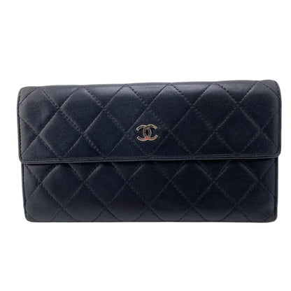 CHANEL Long Wallet Purse leather black COCO Mark Matrasse