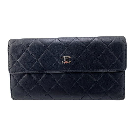 CHANEL Long Wallet Purse leather black COCO Mark Matrasse