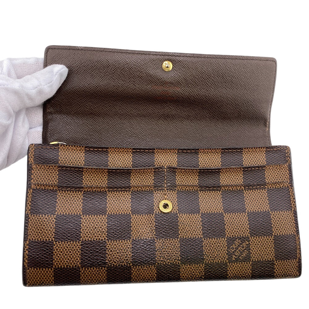 LOUIS VUITTON Long Wallet Purse N61726 leather Brown Damier Ebene Portefeuille Sara