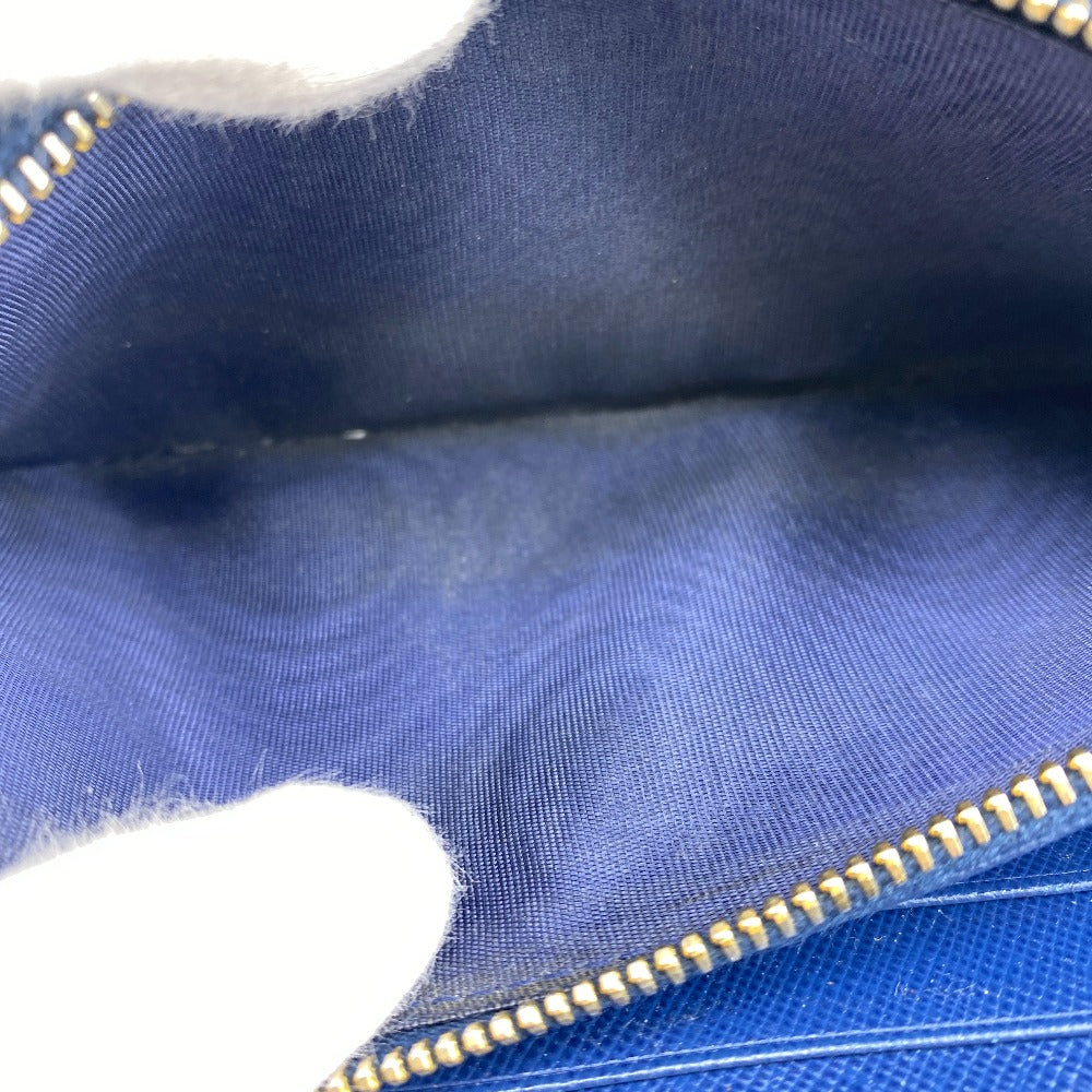 PRADA Long Wallet Purse 1M0506 leather blue Safiano Round zip