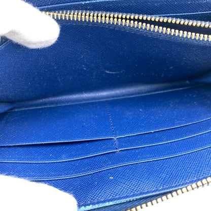 PRADA Long Wallet Purse 1M0506 leather blue Safiano Round zip