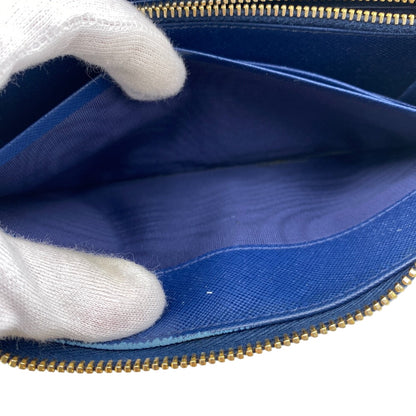 PRADA Long Wallet Purse 1M0506 leather blue Safiano Round zip
