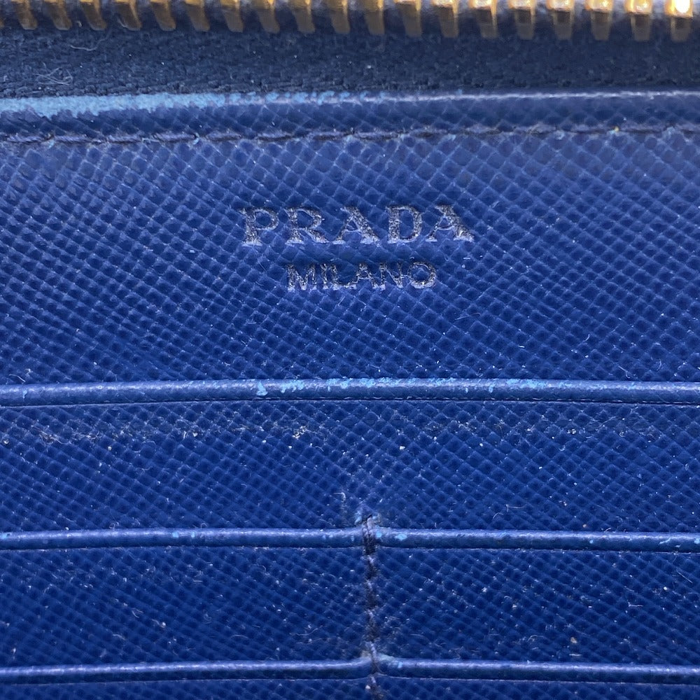 PRADA Long Wallet Purse 1M0506 leather blue Safiano Round zip