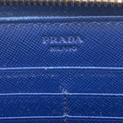 PRADA Long Wallet Purse 1M0506 leather blue Safiano Round zip