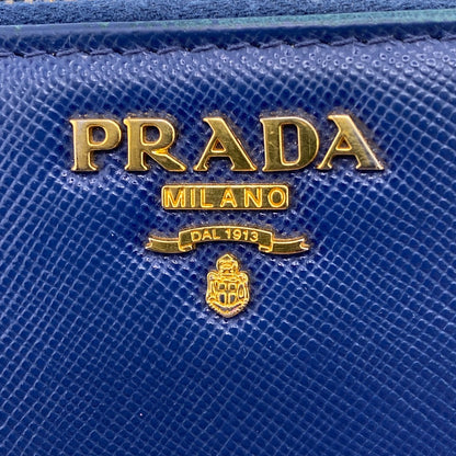 PRADA Long Wallet Purse 1M0506 leather blue Safiano Round zip