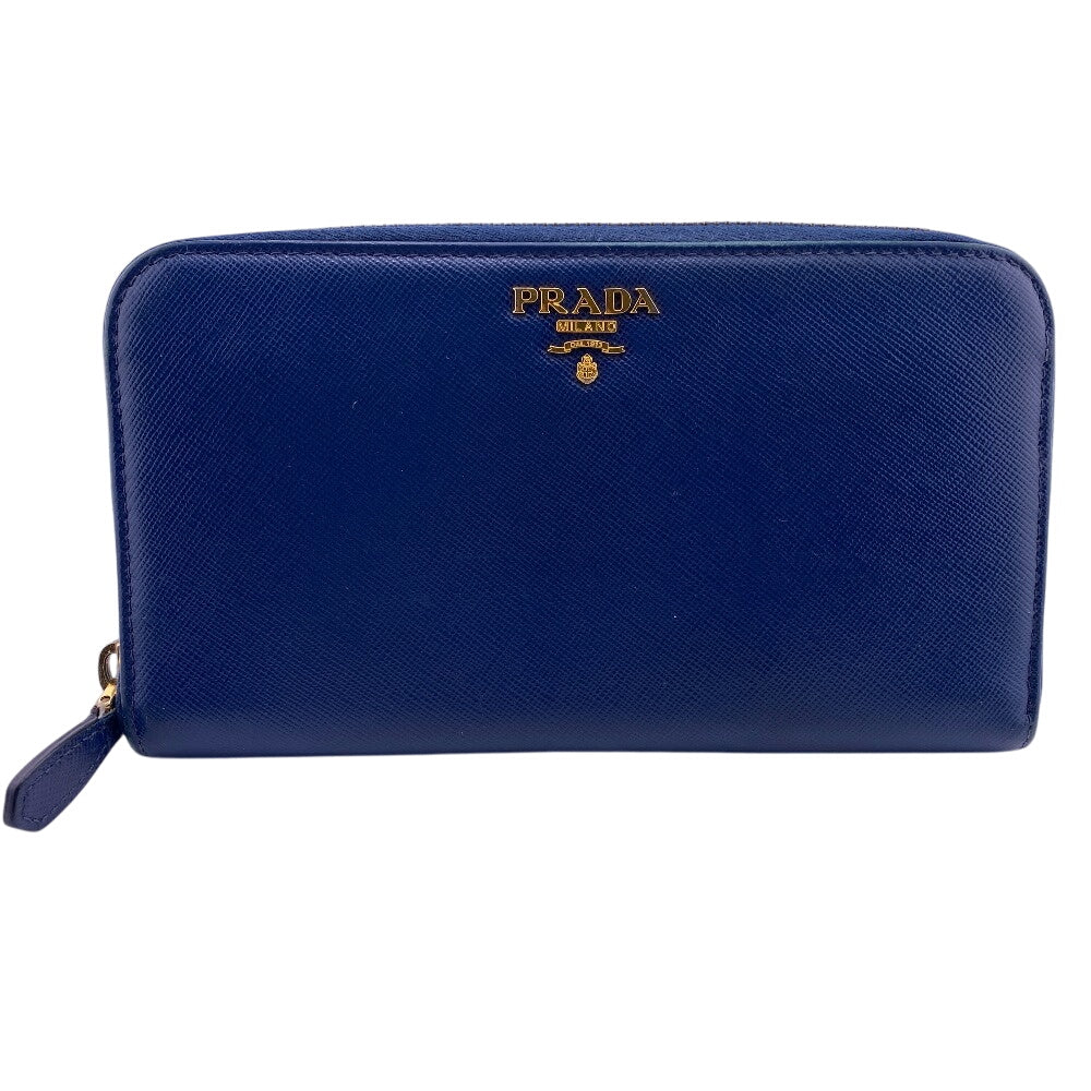 PRADA Long Wallet Purse 1M0506 leather blue Safiano Round zip