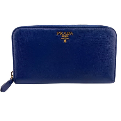 PRADA Long Wallet Purse 1M0506 leather blue Safiano Round zip